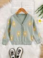 SHEIN Young Girl Floral Pattern Button Front Cardigan