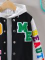 1pc Girls' Button Up Baseball Jacket With Letter Print