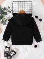 Young Girl Letter Graphic Contrast Leopard Side Seam Hoodie