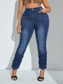 SHEIN SXY Plus Size Slim Fit Fold Detail Jeans