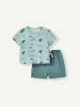 Cozy Cub Baby Boy'S Cartoon Sea Animal Pattern Short Sleeve Pullover Tops And Casual Shorts 4pcs/Set