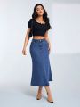 Women's Long Mermaid Style Denim Skirt