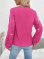 Women's V-Neck Sparkly Long Sleeve Blouse