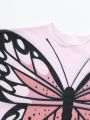 Young Girls Butterfly Print Loose Cover Up