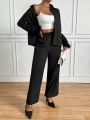 SHEIN Privé Women's Solid Color Shirt & Long Pants Two Piece Set