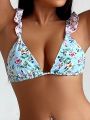 SHEIN Swim Mod Small Floral Print Ruffled Bralette Bikini Set With High Waisted Bottoms