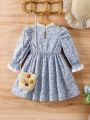 SHEIN Kids HYPEME Little Girls' Floral Printed Contrast Color Ruffle Sleeve Dress