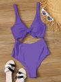 SHEIN Swim Basics Cut-out Knot Front One Piece Swimsuit