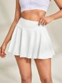 SHEIN Tennis Casual Ladies' Solid Color High Waist Sports Skirt