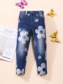 Little Girls' Everyday Cute Flower Printed Stretchy Skinny Jeans For Casual Wear