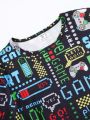 Little Boys' Letter Printed Short Sleeve Top And Shorts Home Outfit Set