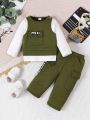 Baby Boys' Color Blocking Mock Two-Piece Top With Overalls Casual Outfit