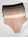 7pcs/set Plus Size Women's Solid Color Underwear With Curved Edge