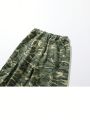 Teenage Boys' Vintage Camouflage Multi-pocket Wide Leg Comfortable Denim Straight Cargo Pants, Street Style