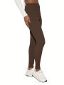 SHEIN BASICS Women'S Ribbed Knit Long High Waist Leggings