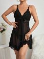 Women's Spliced Lace Trimmed Mesh Cami Nightgown