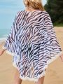 SHEIN Swim Vcay Women's Zebra Stripe Sheer Lace Cover Up