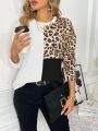 SHEIN LUNE Leopard Print Colorblock Tee