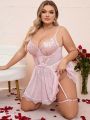 Plus Size Sexy Lingerie Dress + T-Back Panties + Leg Garter (Valentine'S Day Edition)