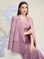 SHEIN Modely Pointed Collar Long Sleeve Blazer And Mermaid Hem Cami Dress Set