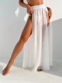 SHEIN Swim BAE 1pc Paper Bag Waist High Slit Cover Up Skirt