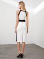 SHEIN BIZwear Women's Colorblock Halter Neck Dress