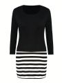 Plus Size Striped Pattern Long Sleeve Dress