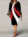 Plus Size Women's Colorblock Bell Sleeve Dress