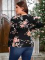 SHEIN Clasi Plus Size Floral Print Long Sleeve Spring T-Shirt