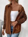 SHEIN Frenchy Leopard Pattern Oversized Casual Jacket With Patch Pockets And Drop-shoulder Sleeves