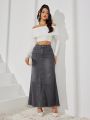 Women's Denim Skirt With Frayed Hem