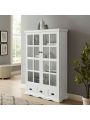 Storage Cabinet with Tempered Glass Doors Curio Cabinet with Adjustable Shelf Display Cabinet with Triple Drawers,White