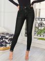 SHEIN Tall Solid Color Slim Fit Denim Pants With Pockets