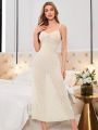 Women's Embroidered Thin Shoulder Straps High Split Nightgown