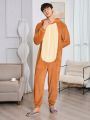 Men Colorblock 3D Ear Design Hooded Flannel Sleep Onesie