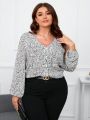 SHEIN Clasi Plus Size Women's Printed Lantern Sleeve Shirt