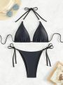 SHEIN Swim SXY Women's Metal Clasp Halter Neck Swimsuit Set