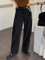 FRIFUL Women's High Waist Belted Denim Pants