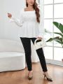 SHEIN Privé Plus Size Women's Ruffle Sleeve Textured Fabric Shirt