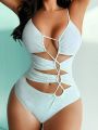 SHEIN Swim Vcay Ladies' Solid Color Hollow Out One Piece Swimsuit