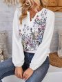 EMERY ROSE Women's Floral Printed Lantern Sleeve Blouse