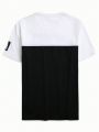 Men's Color Block Letter & Chinese Character Printed T-Shirt