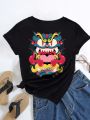 Plus Size Cartoon Printed Short Sleeve T-shirt