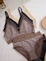 3pcs Striped Print Lingerie Set