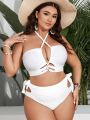 SHEIN Swim Vcay Plus Size Solid Color Hollow Out Swimsuit Set