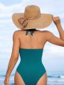SHEIN Swim Chicsea Women'S Ruched Ribbed Halterneck One-Piece Swimsuit