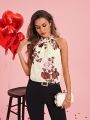 SHEIN Clasi Women'S Floral Print Halter Neck Tank Top