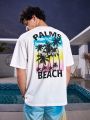 Manfinity Chillmode Men'S Coconut Tree & Letter Printed Casual Short Sleeve T-Shirt