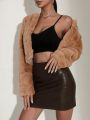 SHEIN BAE Solid Crop Fuzzy Teddy Jacket