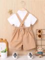 Baby Boy Solid Tee & Flap Detail Overall Romper